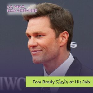 Picture of Tom Brady in a suit and tie against a dark back drop. Text overimposed reads La Vida Más Chévere, Tom Brady Sucks at His Job